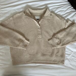 American Eagle Cropped Henley Fleece Sweatshirt